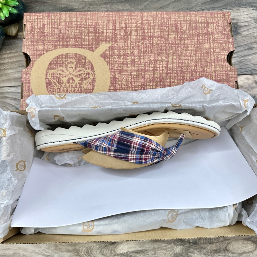 NIB Born Tide Plaid Flip Flops Thong Sandal Navy - Picture 10 of 11